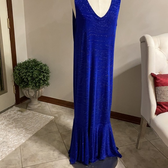 ATOC LONG FORMAL sleeveless DRESS STRETCH SPARKLE mermaid hem ROYAL BLUE size XL - Picture 1 of 9